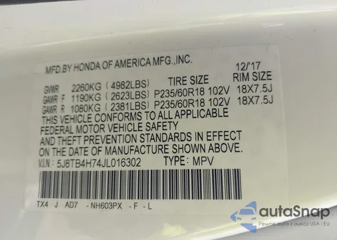 2018 Acura Rdx Advance Package из США, поврежденный, VIN 5J8TB4H74JL016302